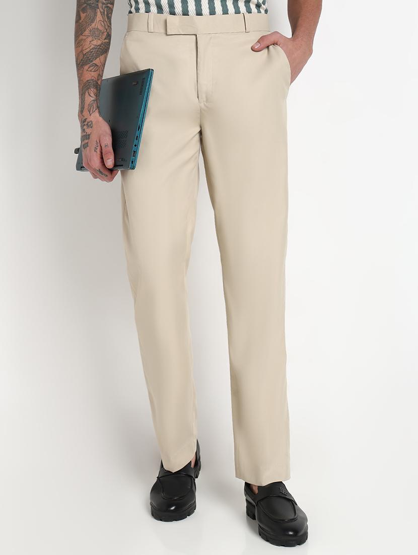 men solid mid rise flat front formal trouser