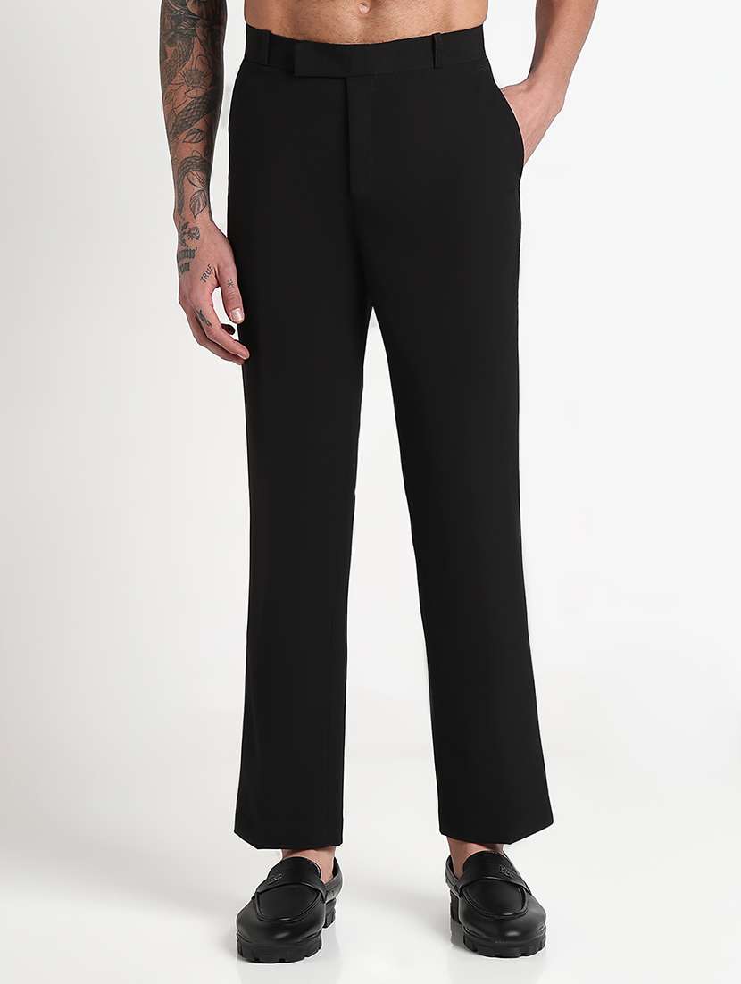 men solid mid rise flat front formal trouser - 21908911 -  Standard Image - 1