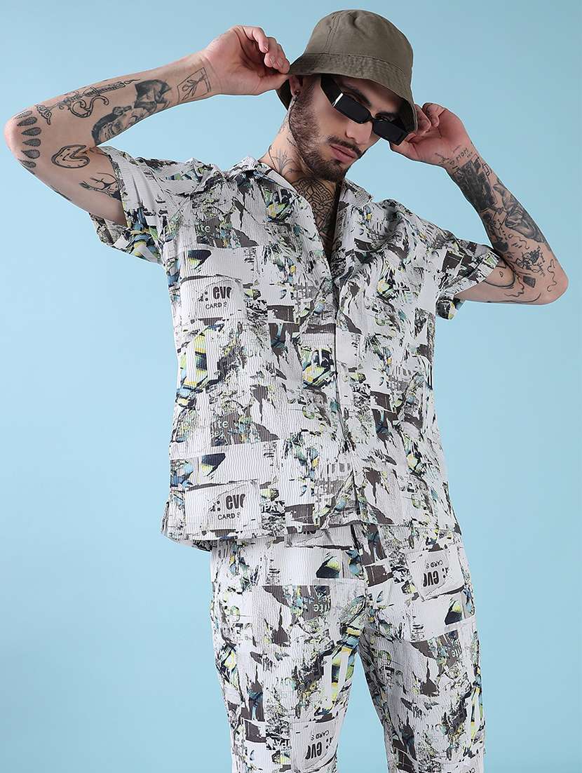 men cuban collar shorts & shirt co ords set