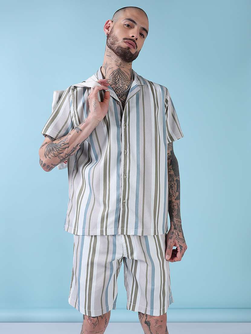 men cuban collar shorts & shirt co ords set