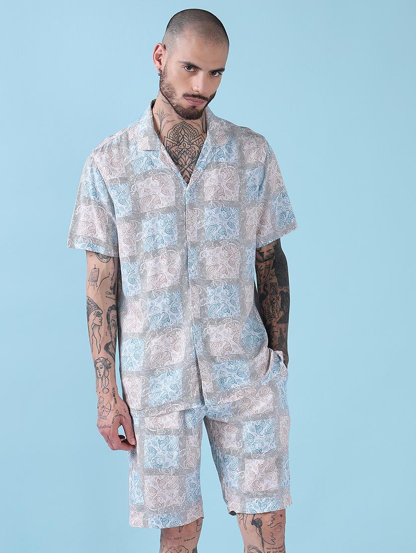 men cuban collar shorts & shirt co ords set - 21908921 -  Standard Image - 1