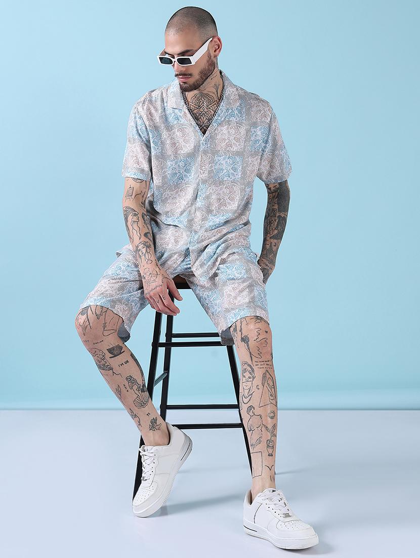 men cuban collar shorts & shirt co ords set - 21908921 - Standard Image - 4