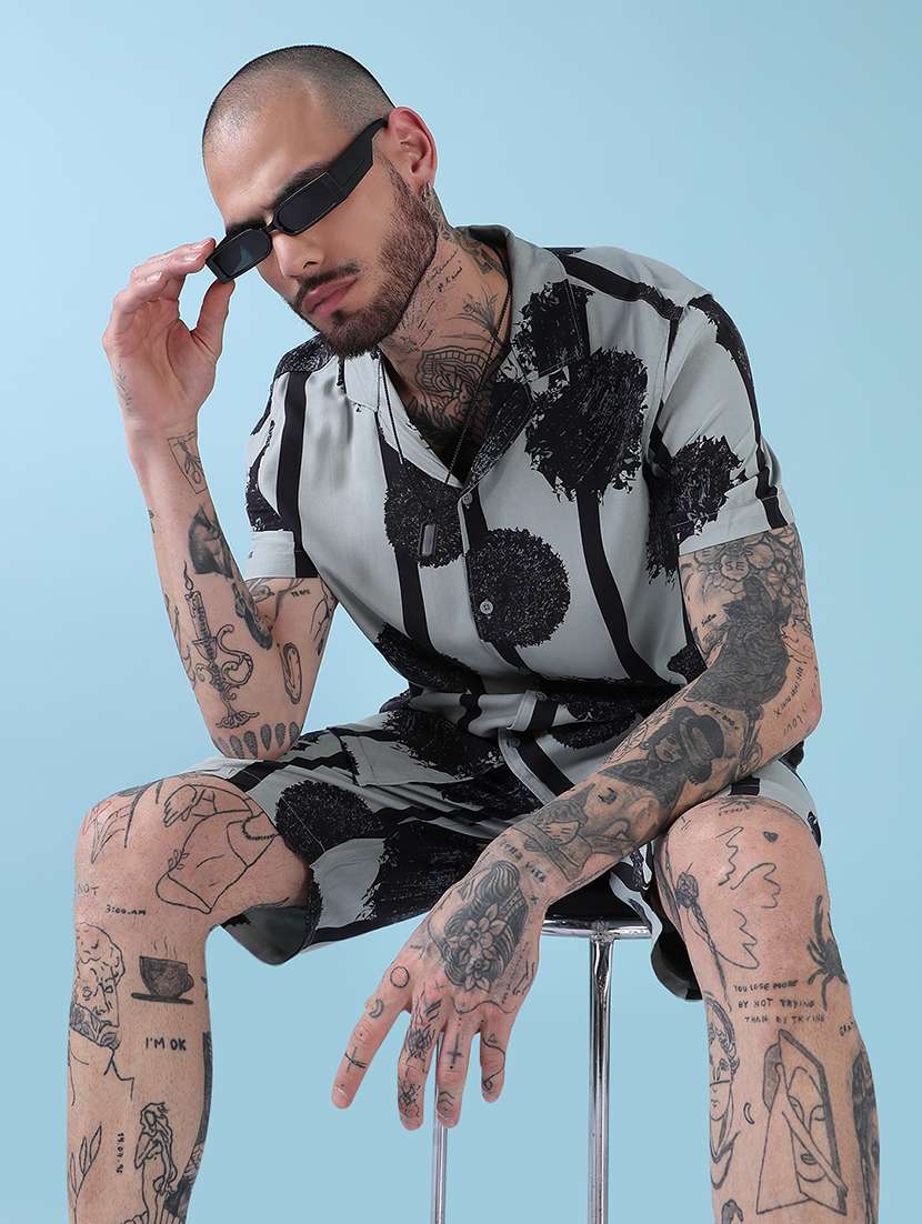 men cuban collar shorts & shirt co ords set