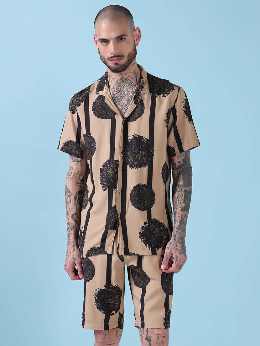 men cuban collar shorts & shirt co ords set - 21908936 -  Standard Image - 1