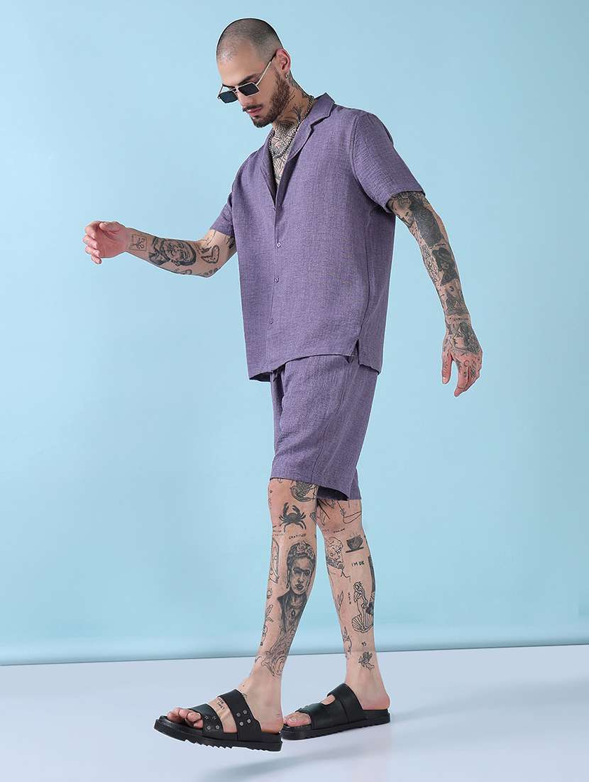 men cuban collar shorts & shirt co ords set - 21908941 -  Standard Image - 4