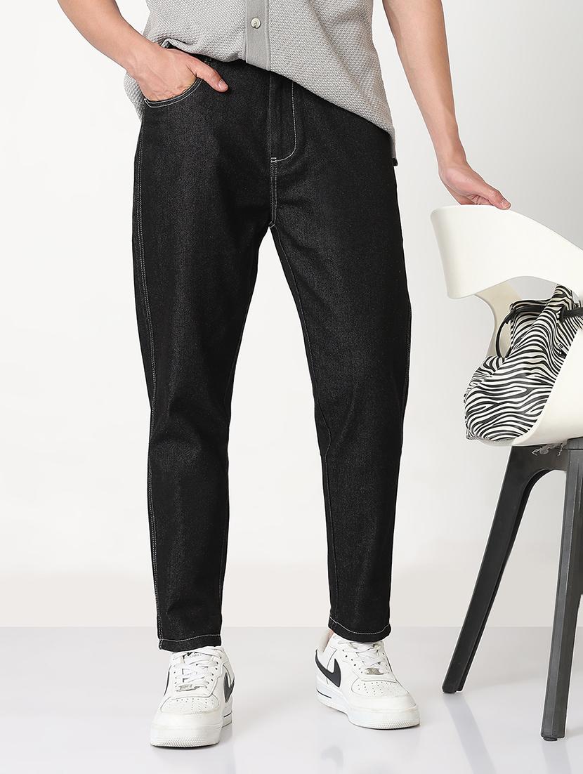 men solid mid rise straight fit jean