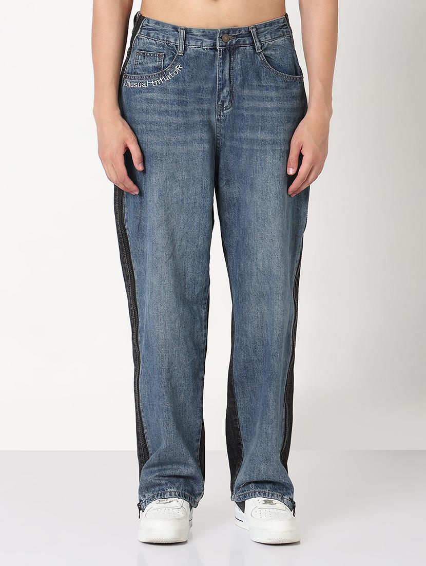 men color blocked mid rise side zipped baggy jean - 21908980 - Standard Image - 1