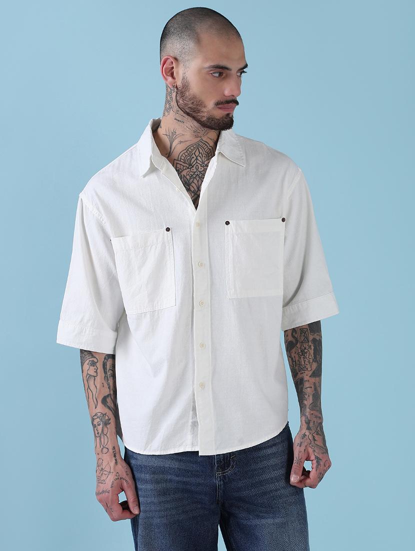 men solid short sleeve regular fit casual shirt - 21909015 - Standard Image - 1