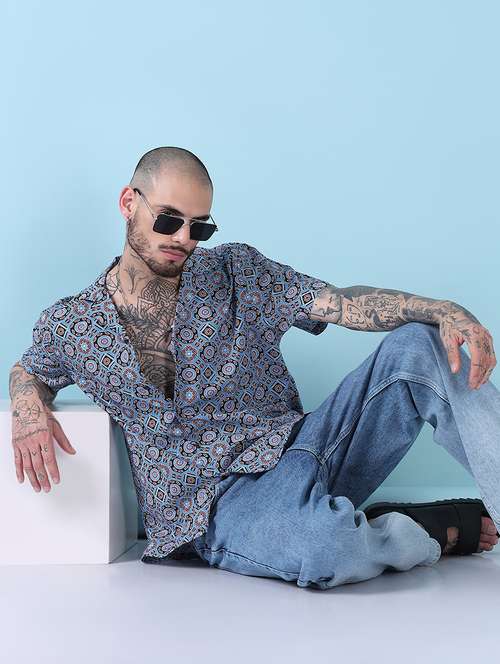 men printed short sleeve regular fit casual shirt - 21909017 - Standard Image - 0