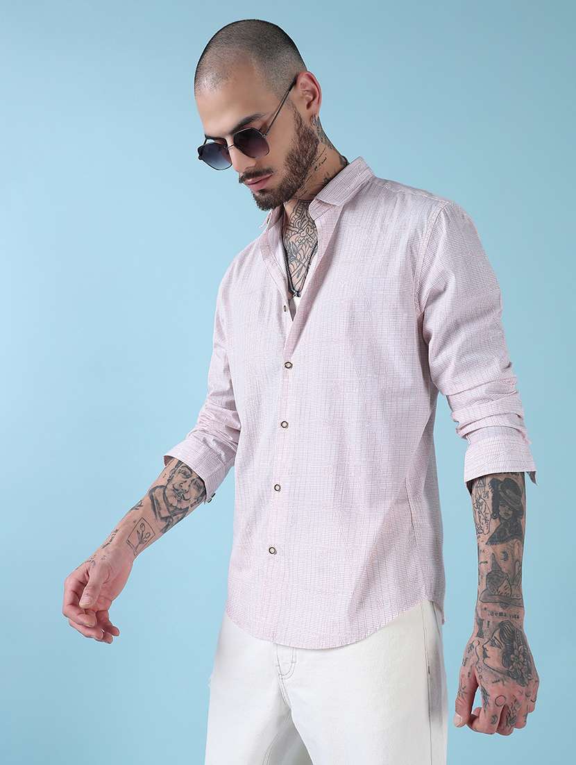 men printed collared long sleeves casual shirt