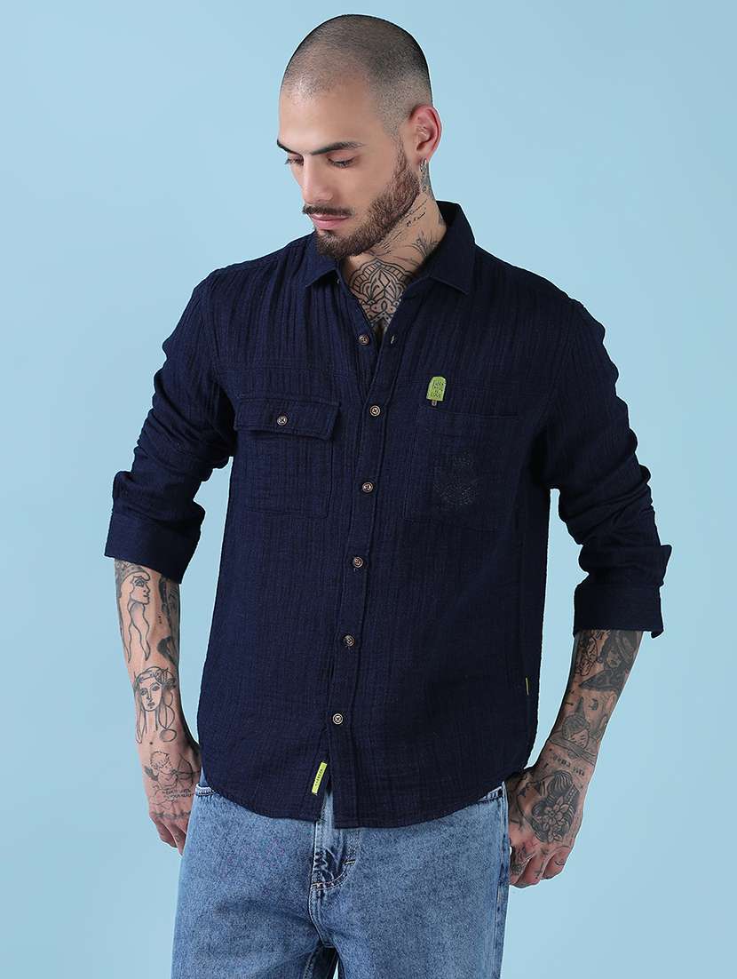 men solid collared long sleeves casual shirt - 21909022 -  Standard Image - 1
