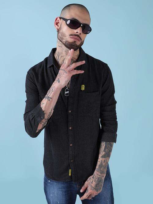 men solid long sleeve slim fit casual shirt - 21909023 -  Standard Image - 0