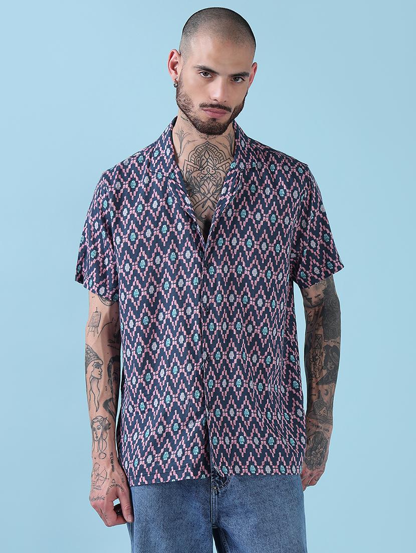 men printed cuban collared casual shirt - 21909026 -  Standard Image - 1