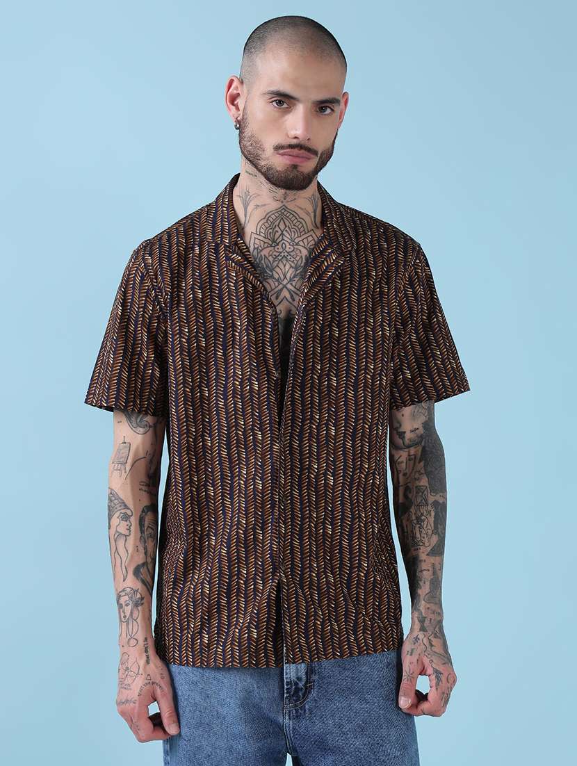 men printed cuban collared casual shirt - 21909027 -  Standard Image - 1