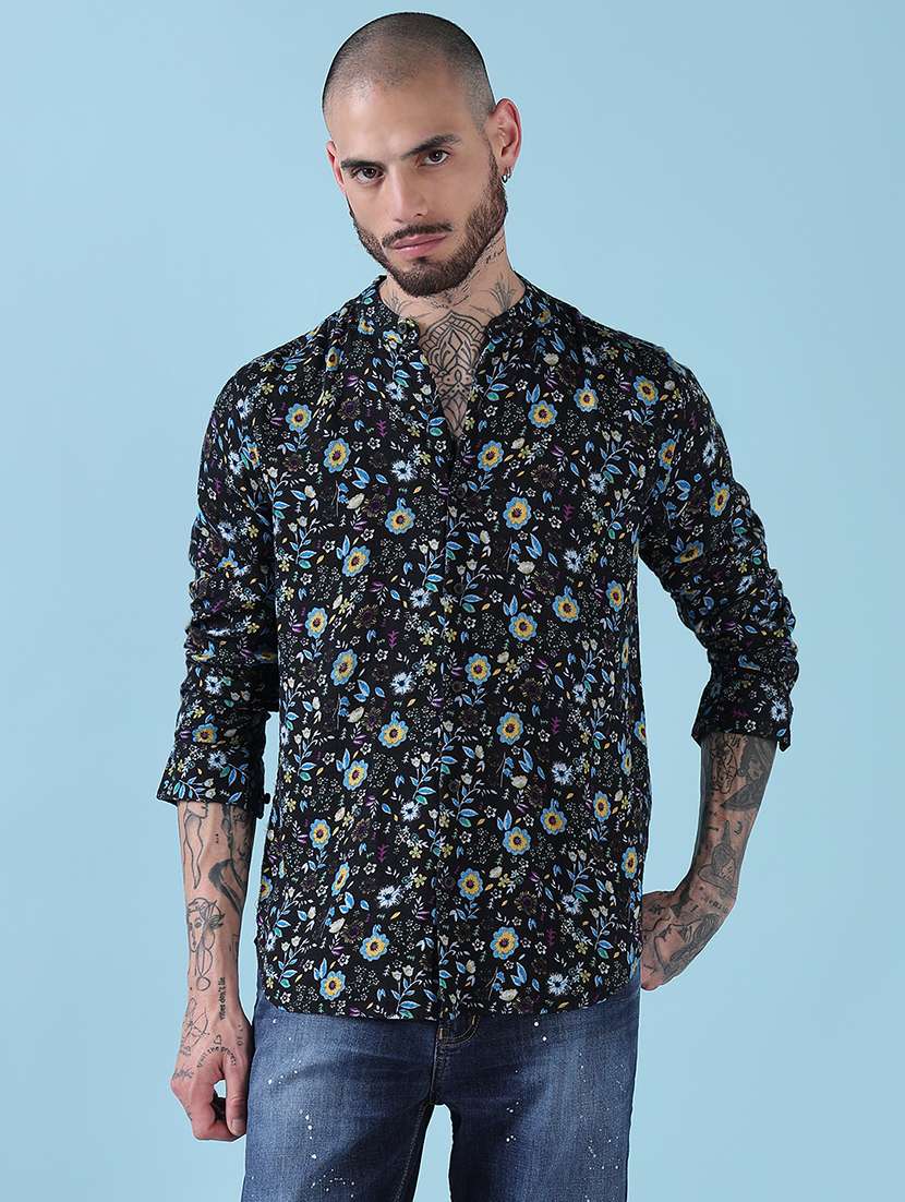 men floral printed mandarin neck casual shirt - 21909030 -  Standard Image - 1