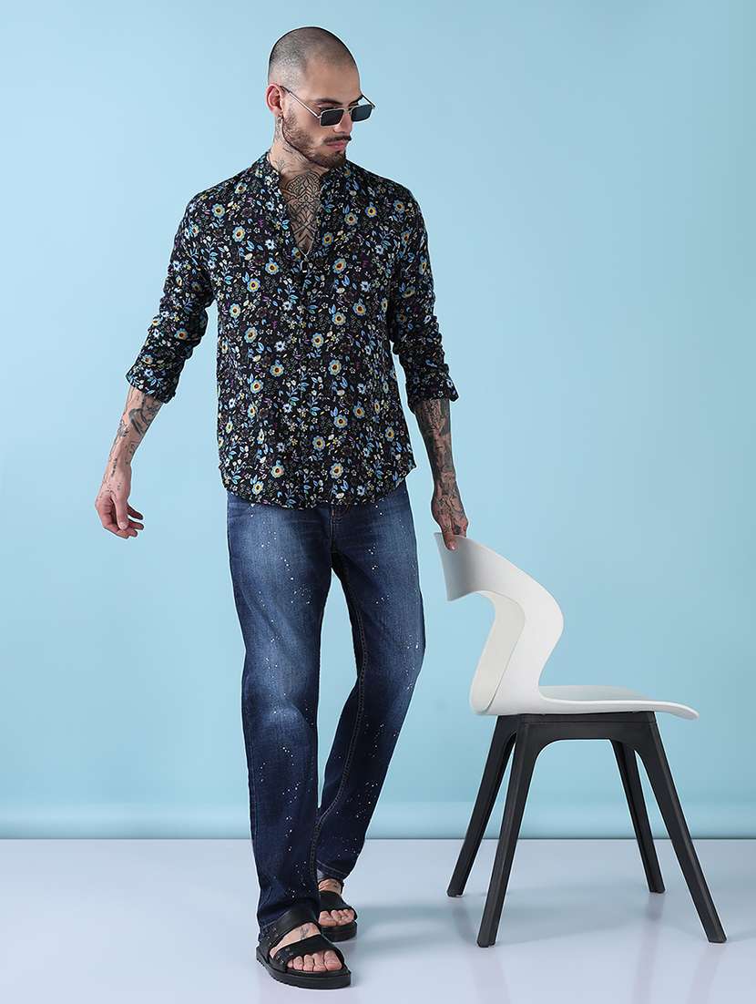 men floral printed mandarin neck casual shirt - 21909030 -  Standard Image - 4