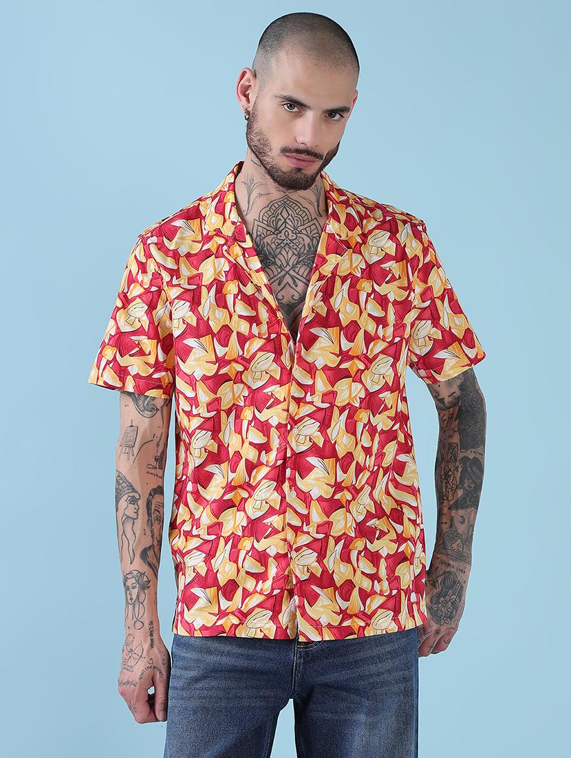 men printed cuban collared casual shirt - 21909032 - Standard Image - 1