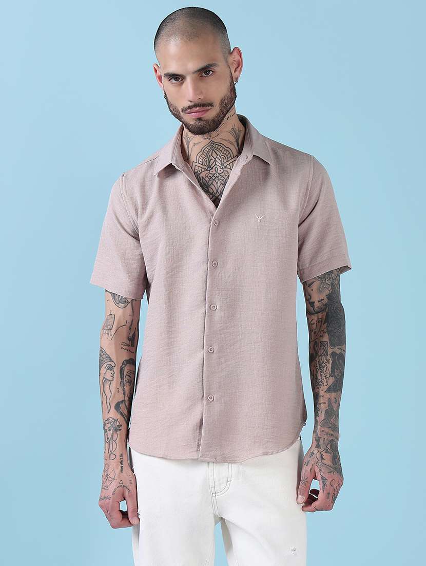 men solid short sleeve regular fit casual shirt - 21909033 -  Standard Image - 1