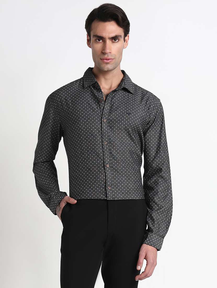men printed long sleeve slim fit formal shirt - 21909040 -  Standard Image - 1
