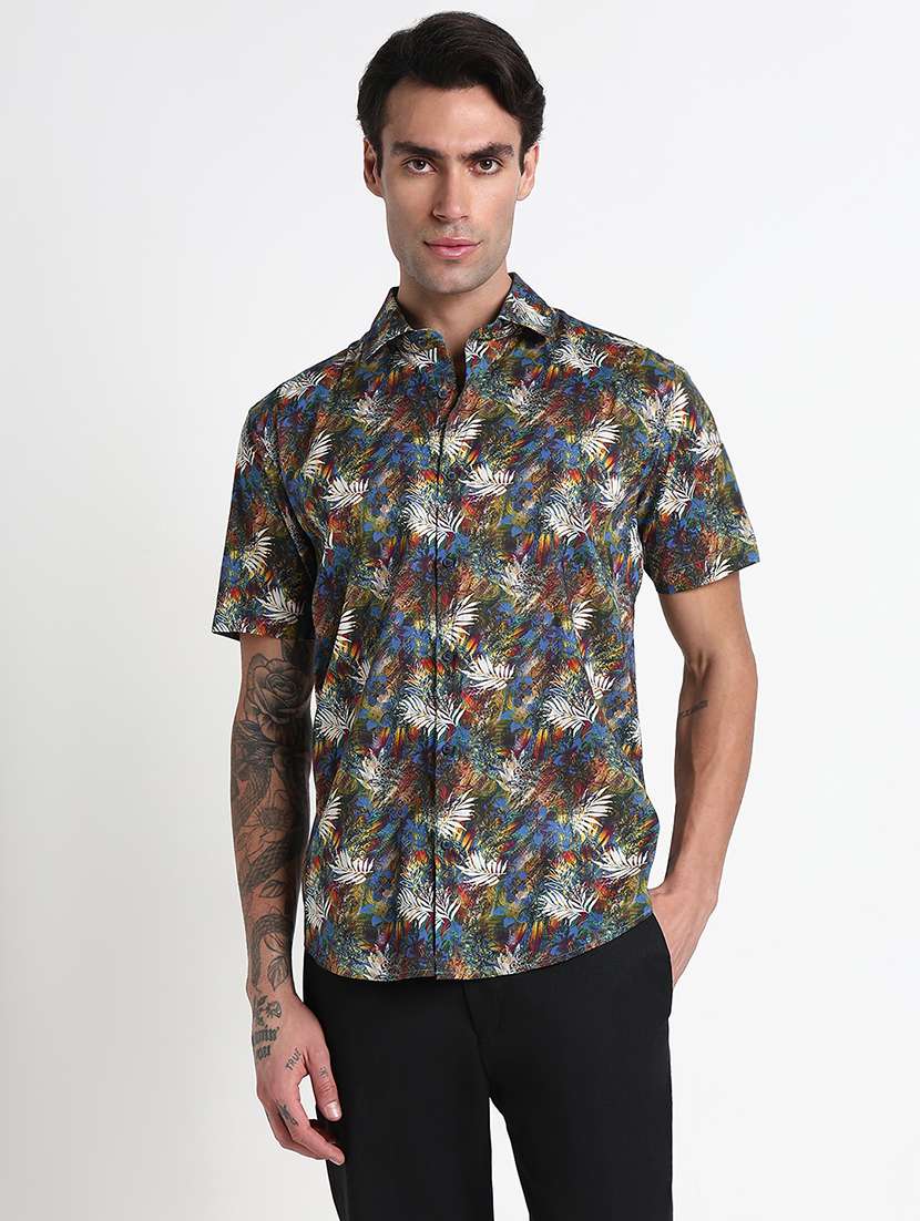 men printed collared short sleeves casual shirt - 21909041 -  Standard Image - 1