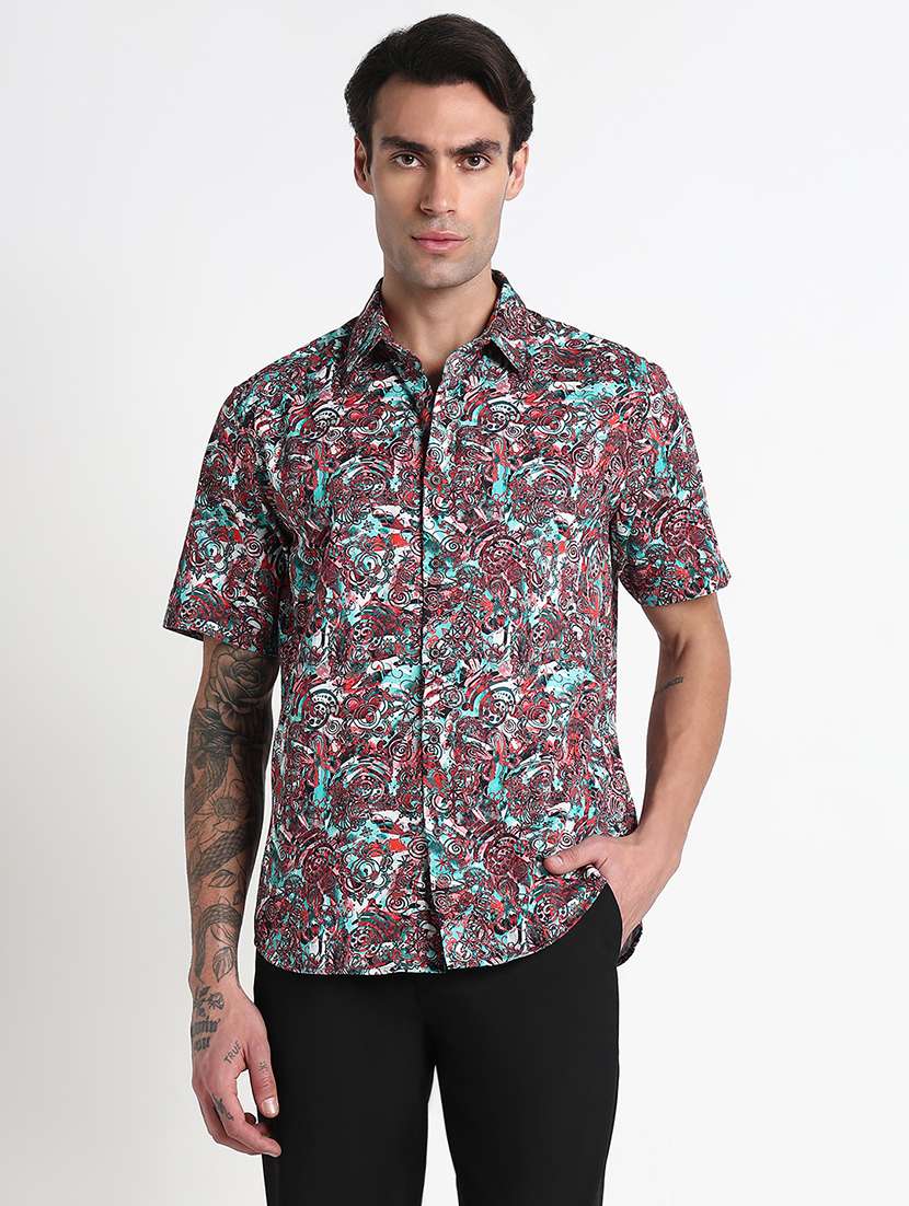 men printed collared short sleeves casual shirt - 21909042 -  Standard Image - 1