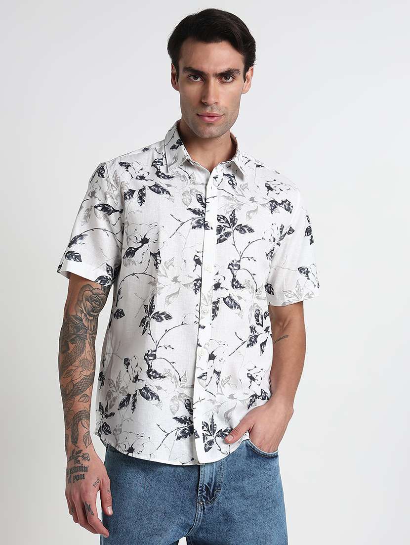 men printed short sleeve regular fit casual shirt - 21909043 -  Standard Image - 1