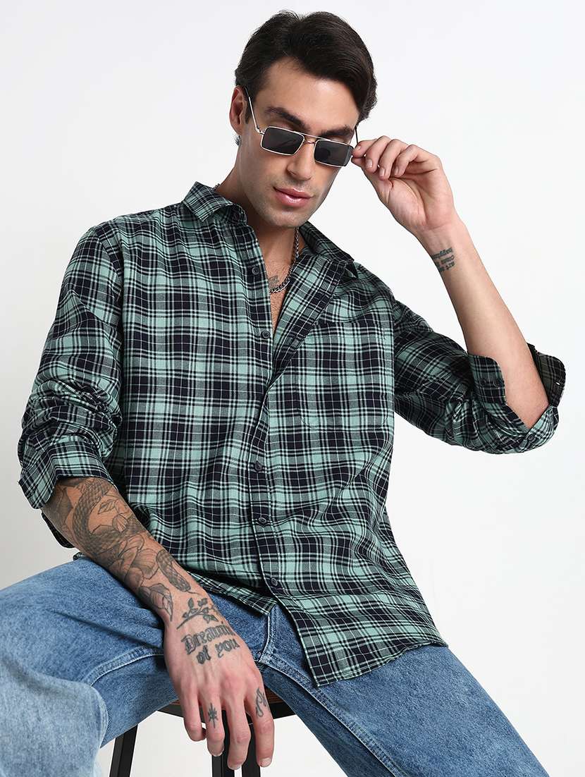 men checkered long sleeve regular fit casual shirt