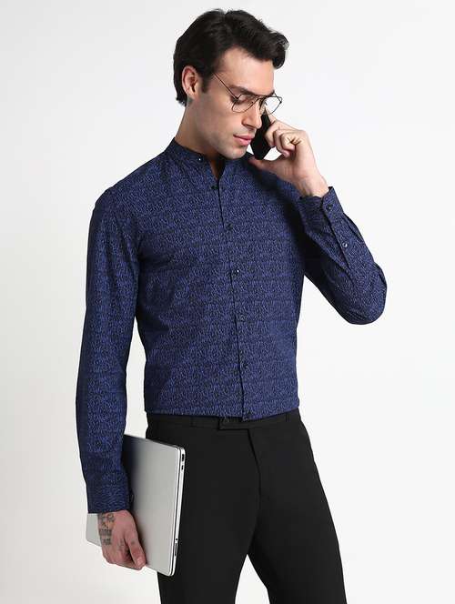 men printed mandarin collar casual shirt - 21909056 -  Standard Image - 0