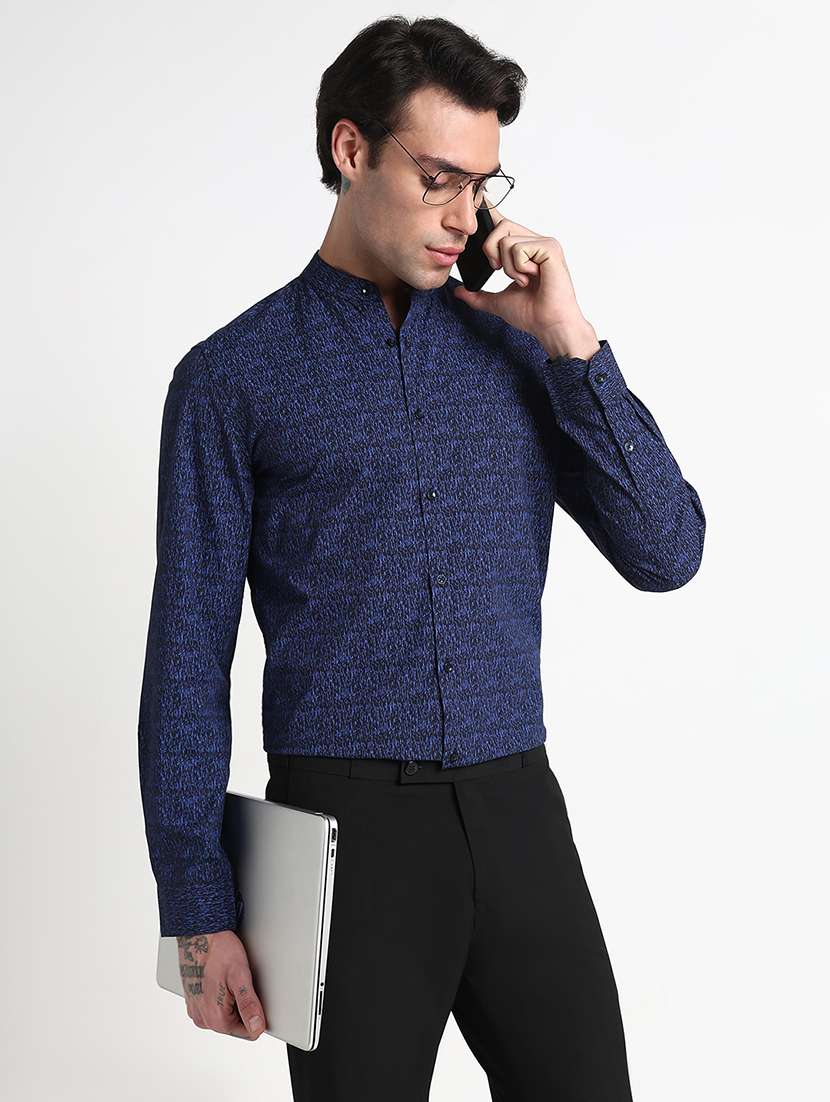 men printed mandarin collar casual shirt