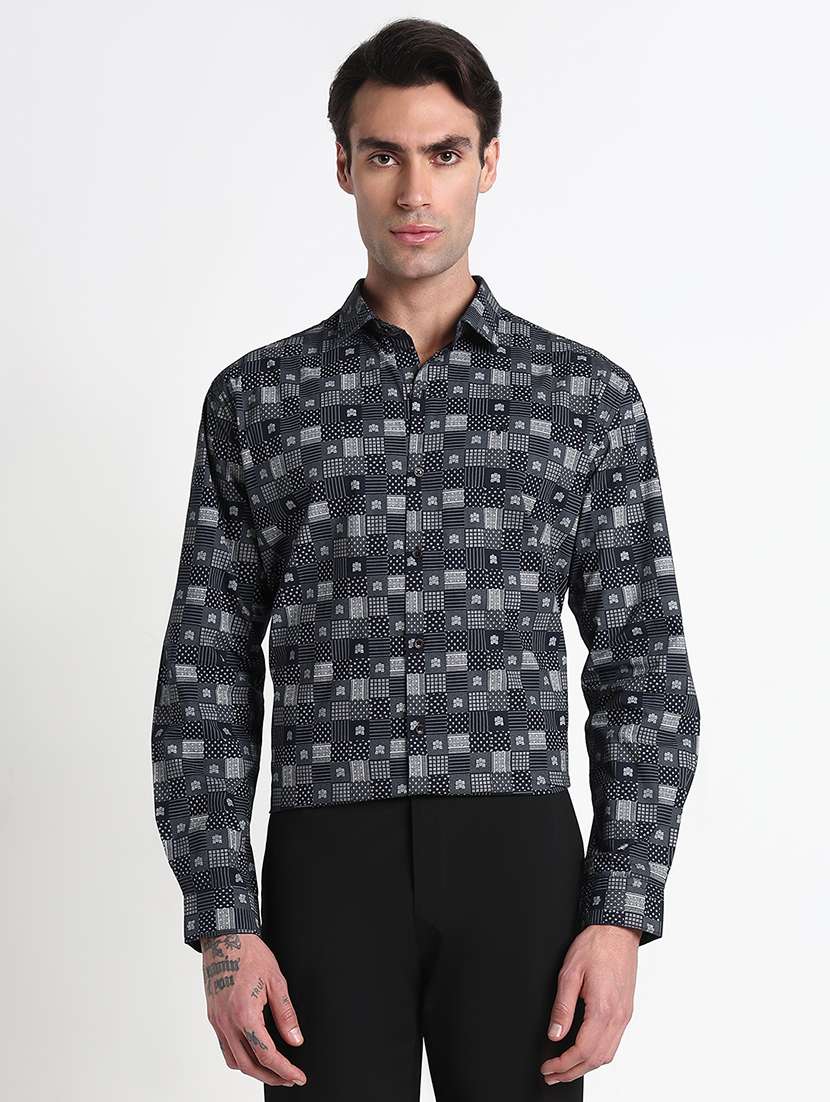 men printed long sleeve slim fit formal shirt - 21909057 -  Standard Image - 1