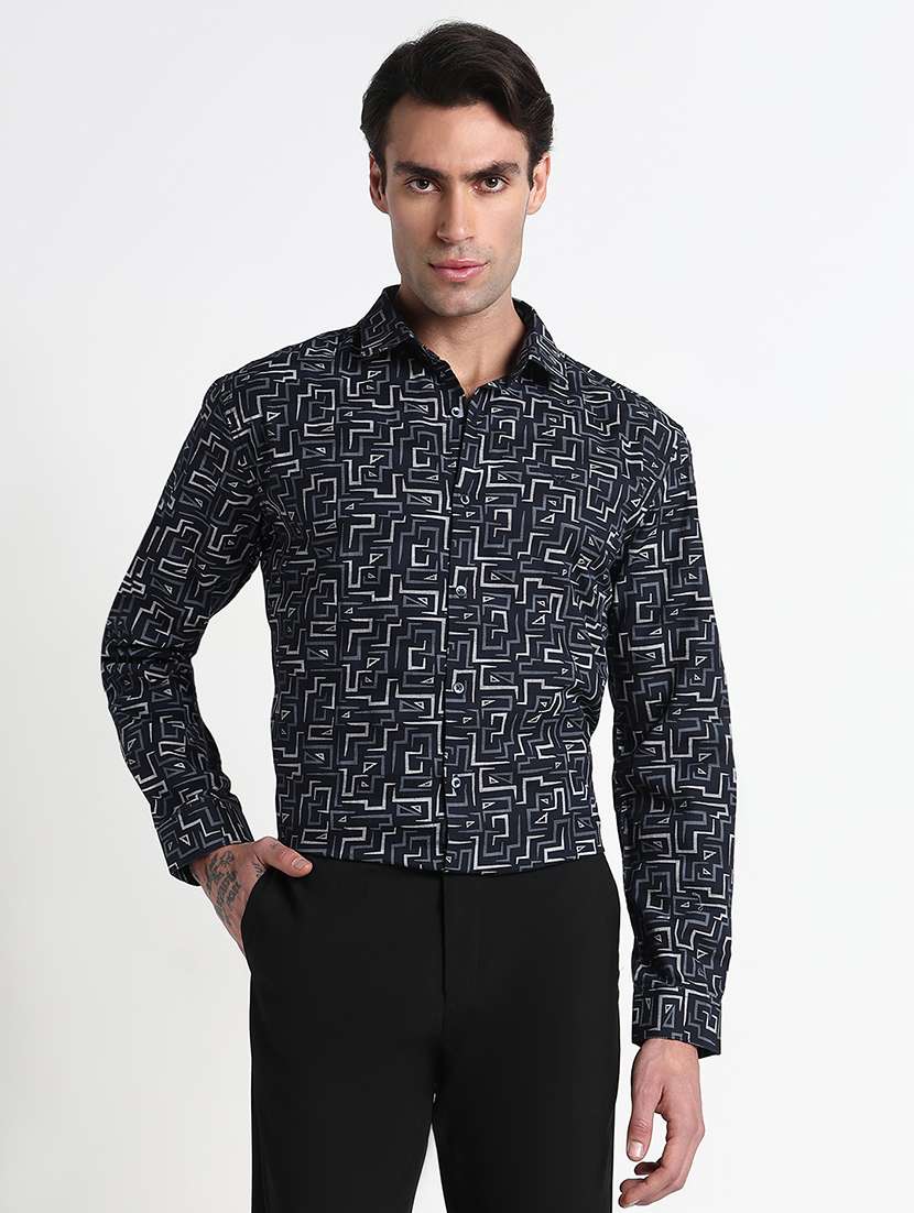 men printed collared long sleeves shirt - 21909058 -  Standard Image - 1