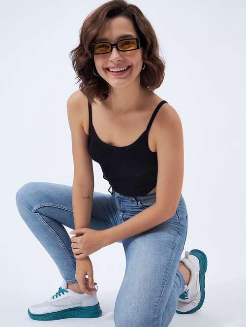 women solid shoulder strap bodysuit top - 21909067 -  Standard Image - 0