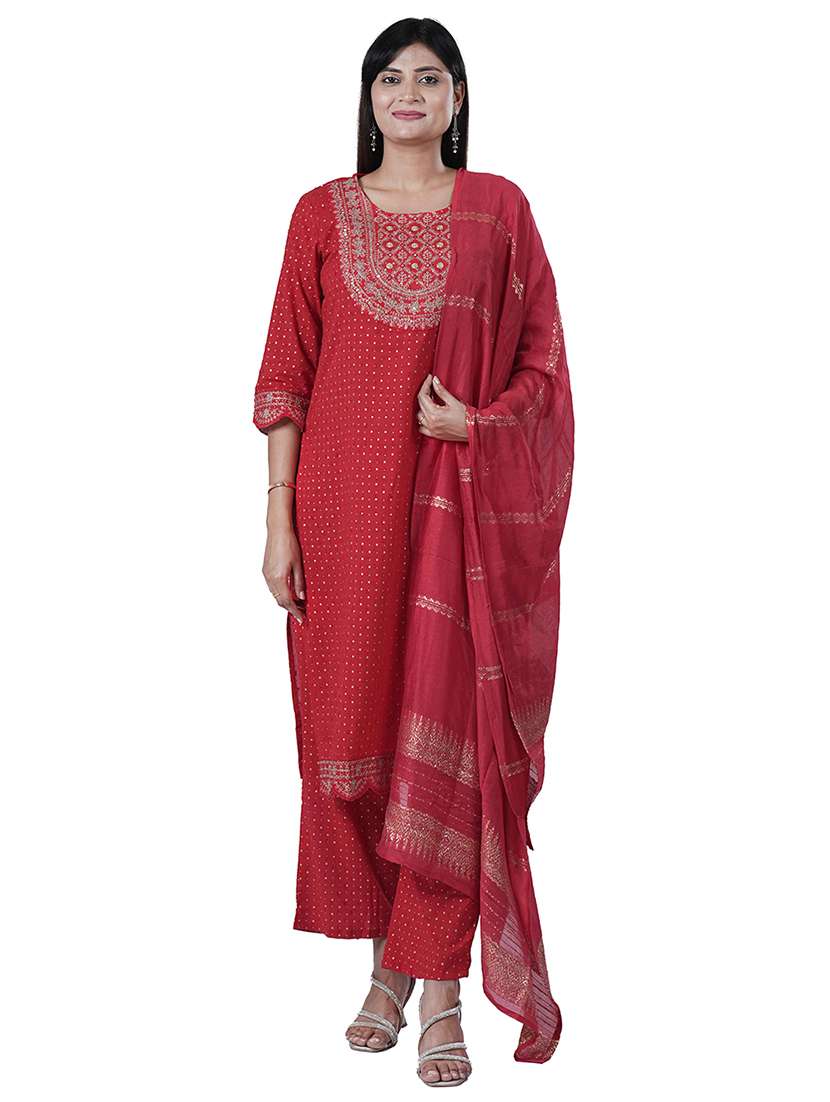 women three quarter sleeve kurta pant with dupatta set - 21909074 -  Standard Image - 1