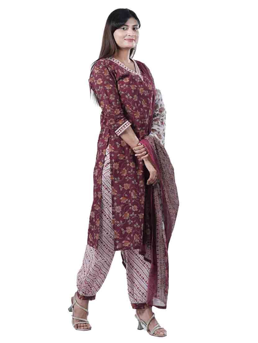 women three quarter sleeve kurta salwar with dupatta set - 21909075 -  Standard Image - 1