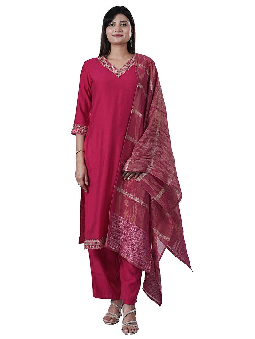 women three quarter sleeve kurta pant with dupatta set - 21909077 -  Standard Image - 1