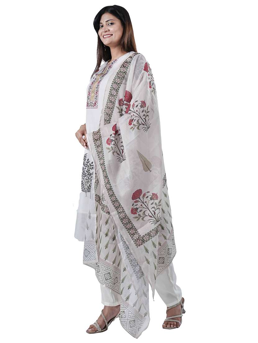 women three quarter sleeve kurta pant with dupatta set - 21909089 -  Standard Image - 1