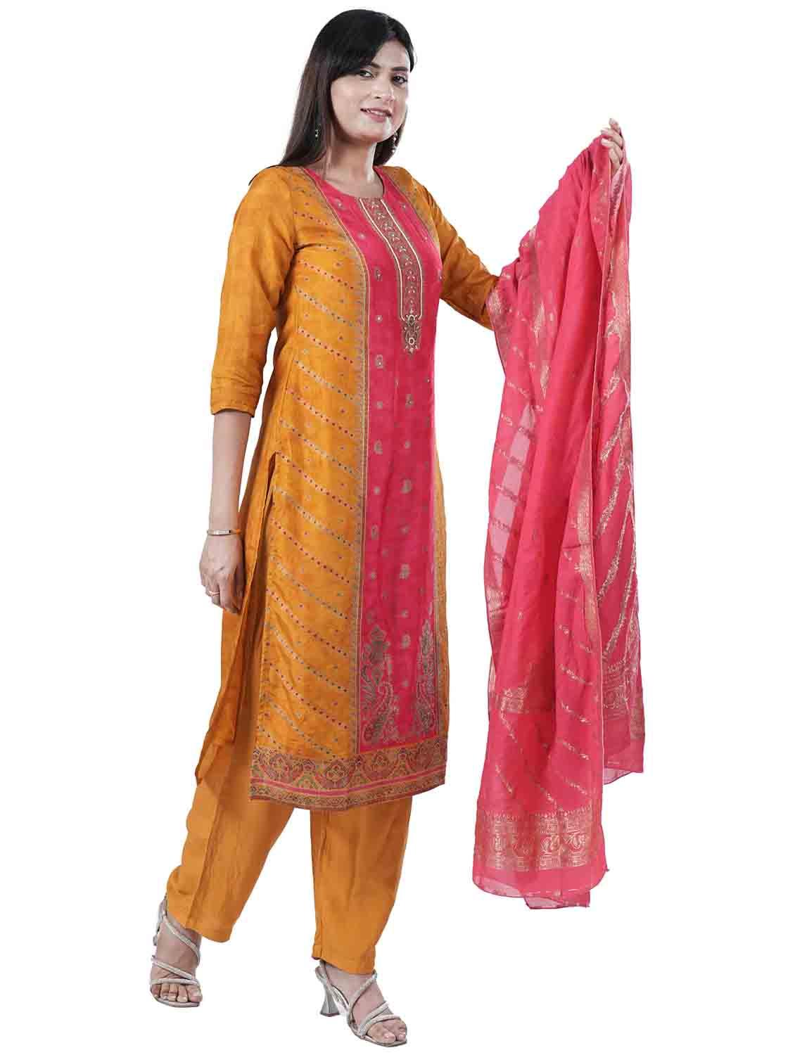 women three quarter sleeve kurta pant with dupatta set - 21909095 - Standard Image - 1
