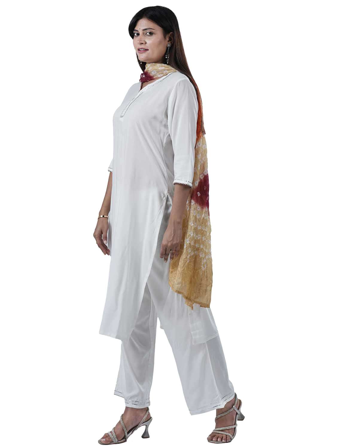women three quarter sleeve kurta pant with dupatta set - 21909099 -  Standard Image - 1