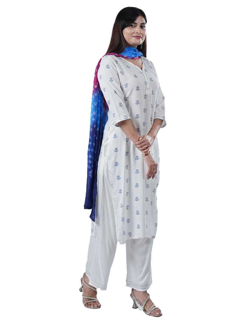 women three quarter sleeve kurta palazzo with dupatta set - 21909100 -  Standard Image - 1