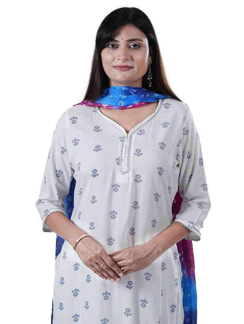 women three quarter sleeve kurta palazzo with dupatta set - 21909100 -  Standard Image - 4