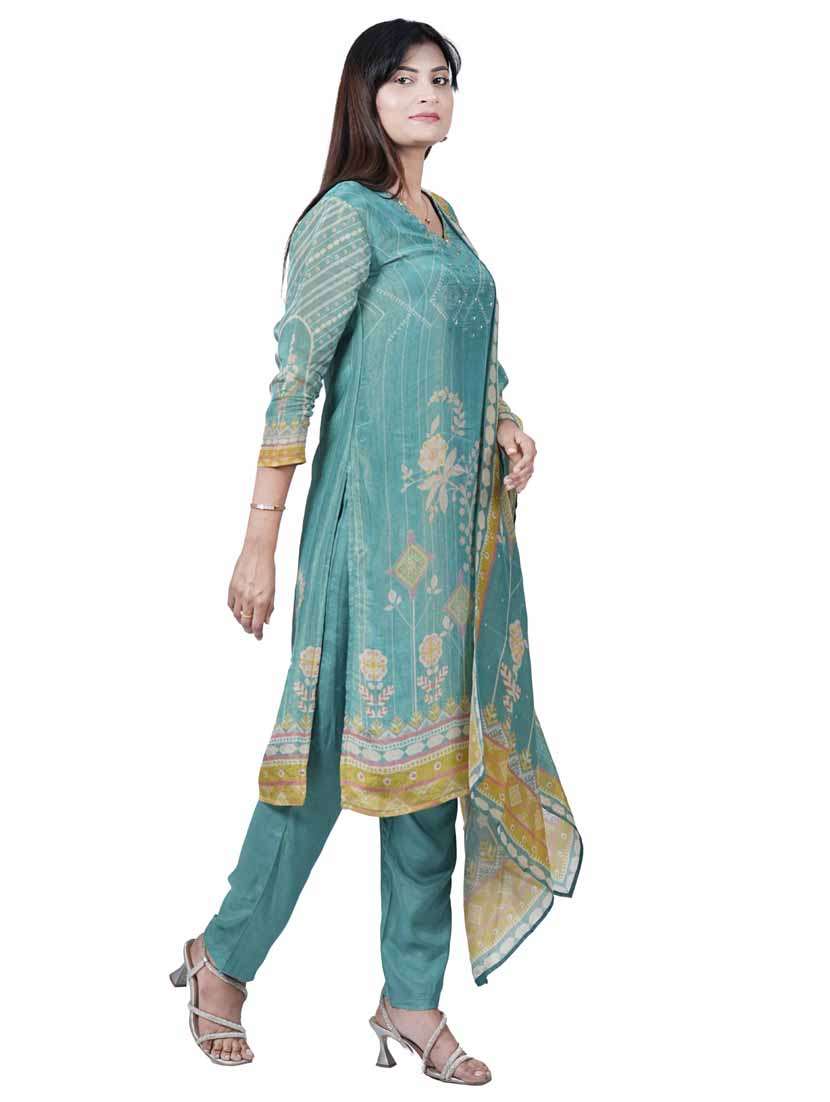 women three quarter sleeve kurta pant with dupatta set - 21909109 -  Standard Image - 1