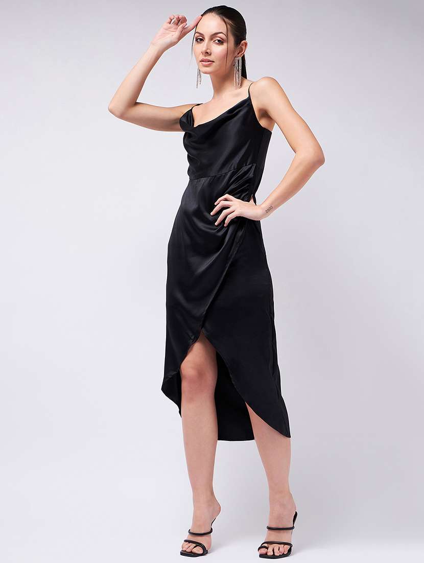women solid cowl neck shoulder strap dress - 21909127 -  Standard Image - 1