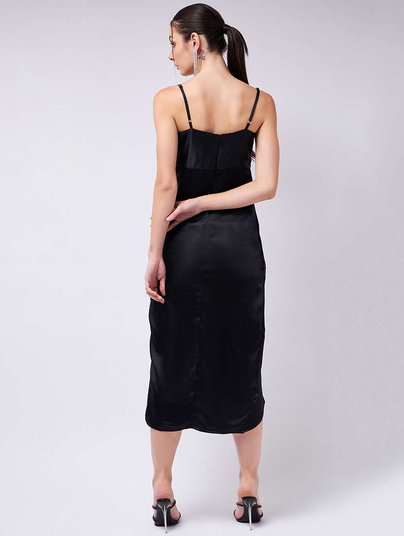 women solid cowl neck shoulder strap dress - 21909127 -  Standard Image - 4