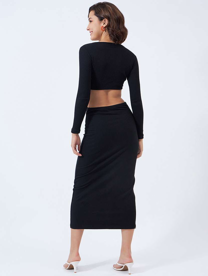 women solid long sleeve cut out bodycon dress - 21909137 -  Standard Image - 4