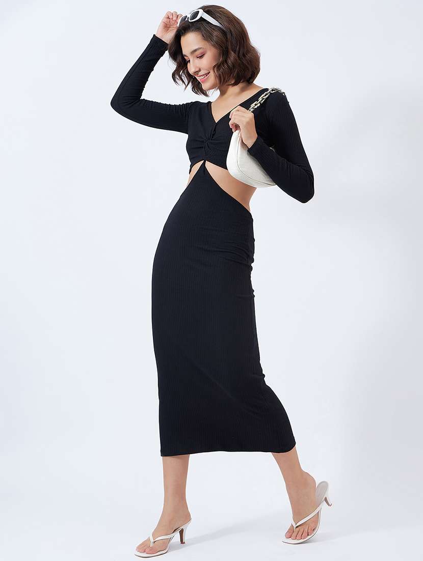 women solid long sleeve cut out bodycon dress - 21909137 -  Standard Image - 6