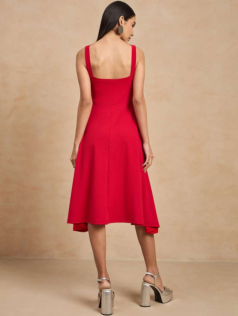 women solid shoulder strap fit & flare dress - 21909142 - Standard Image - 4