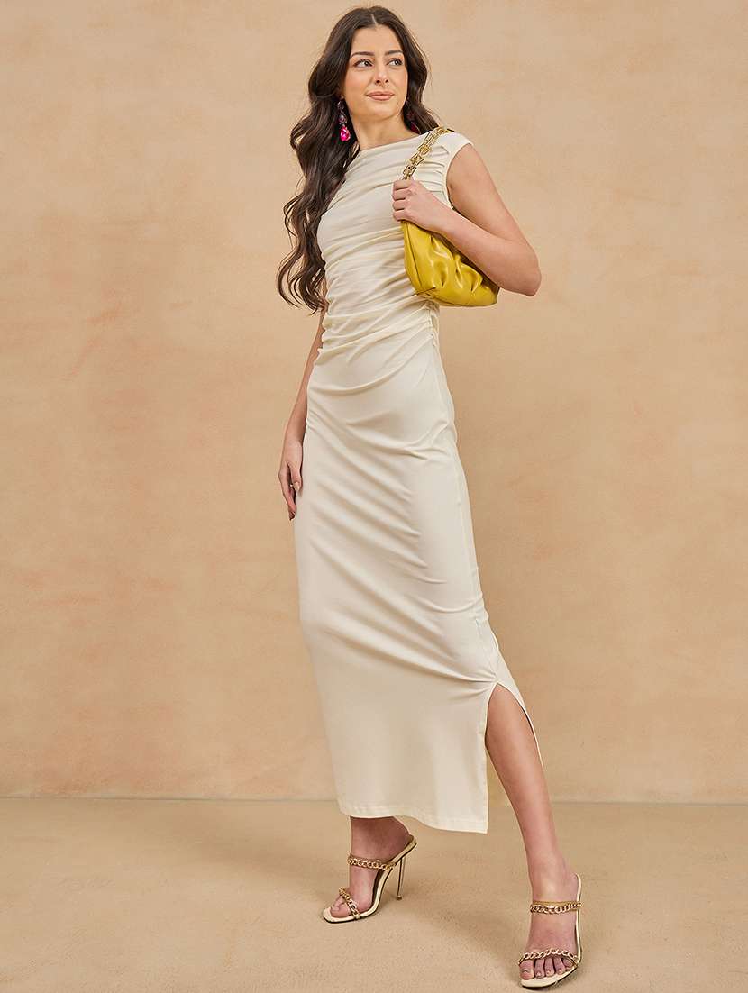 women solid sleeveless ruched bodycon dress - 21909158 -  Zoom Image - 0