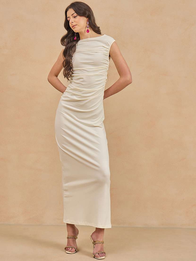 women solid sleeveless ruched bodycon dress - 21909158 -  Standard Image - 1
