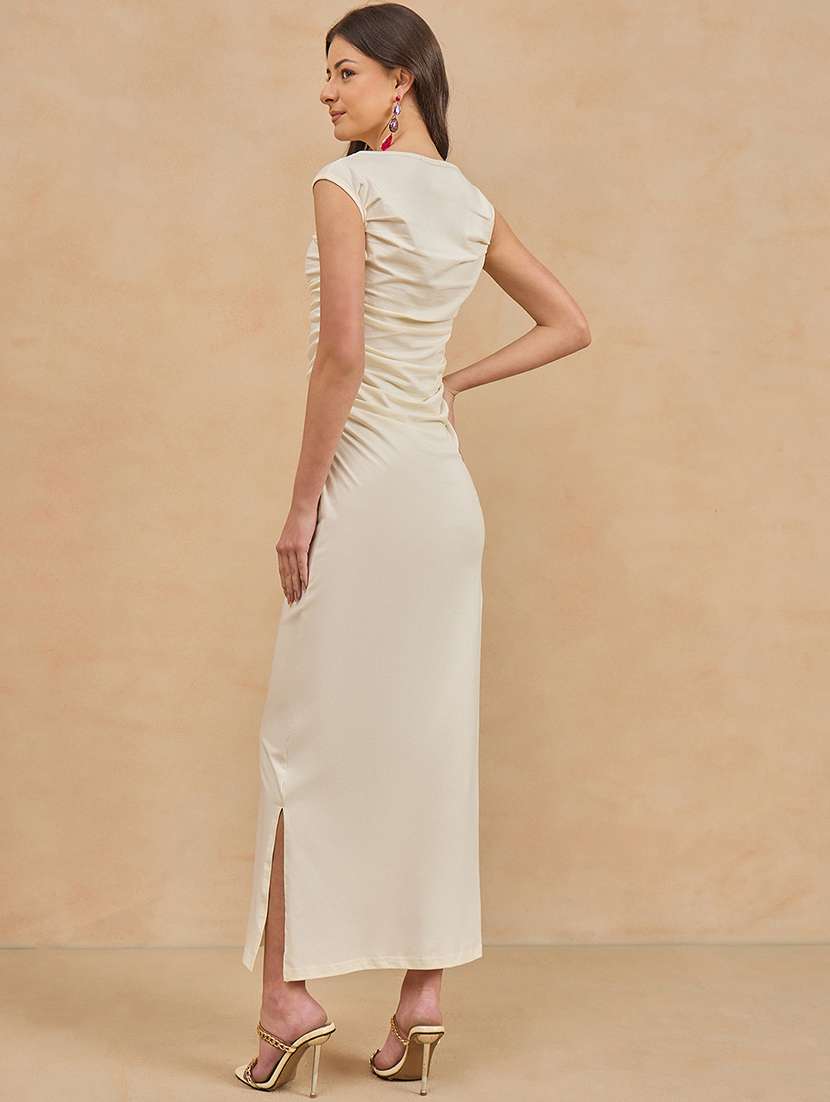 women solid sleeveless ruched bodycon dress - 21909158 - Standard Image - 4