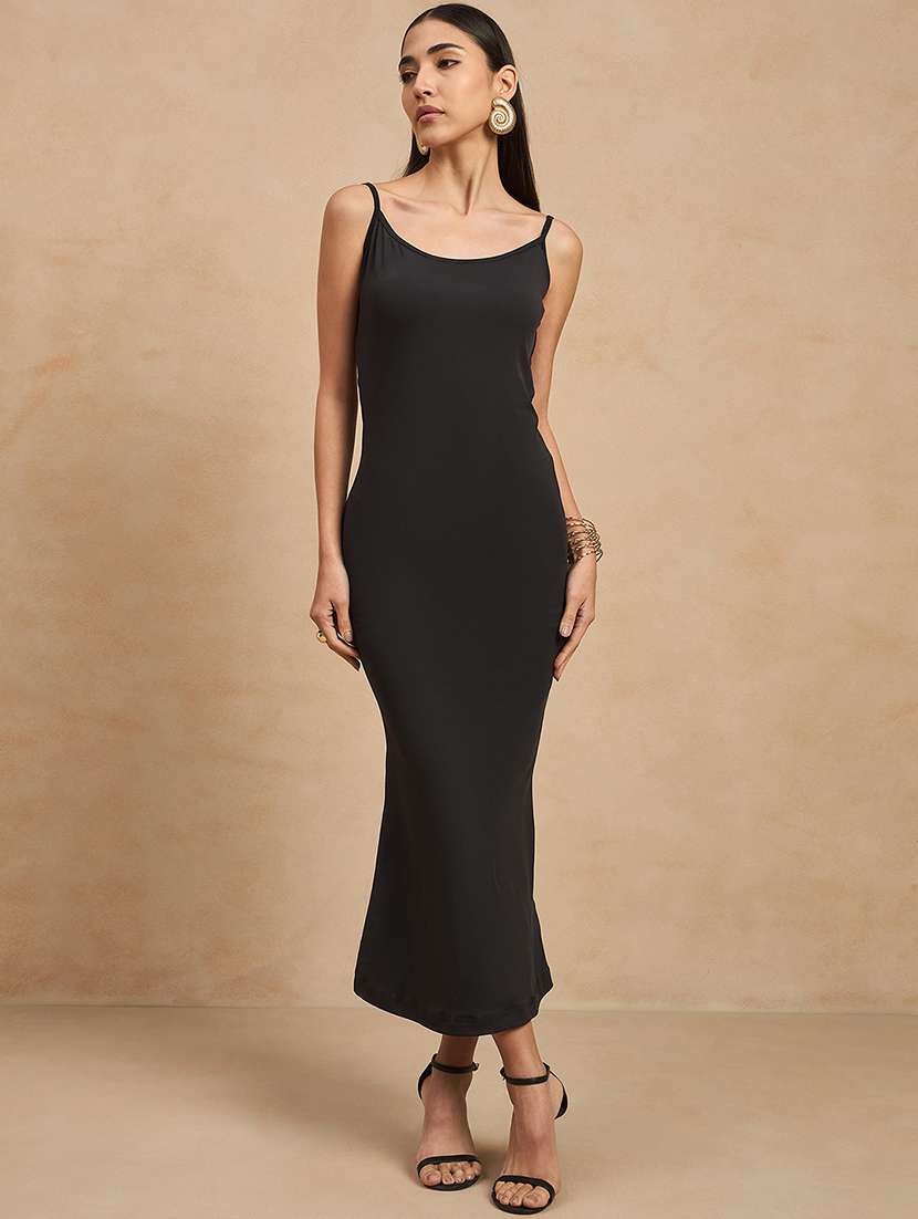 women solid shoulder strap backless bodycon maxi dress - 21909159 -  Standard Image - 1